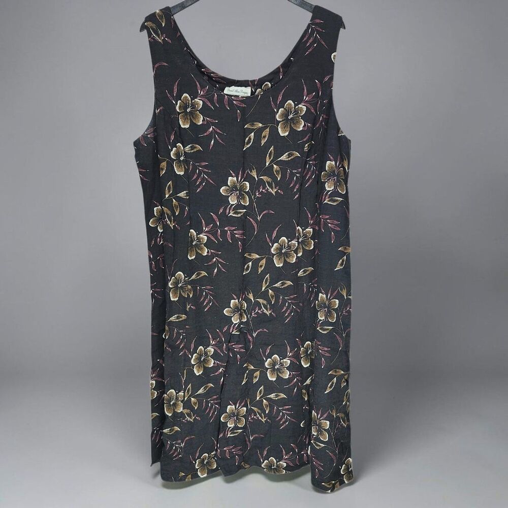 David Allan Shift Midi Dress Womens 22W Sleeveless Black Floral Dark Cottagecore